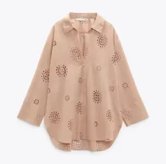 Women's Lapel Embroidery Solid Colour Loose Shirt - Lotus Colour-S - View 1