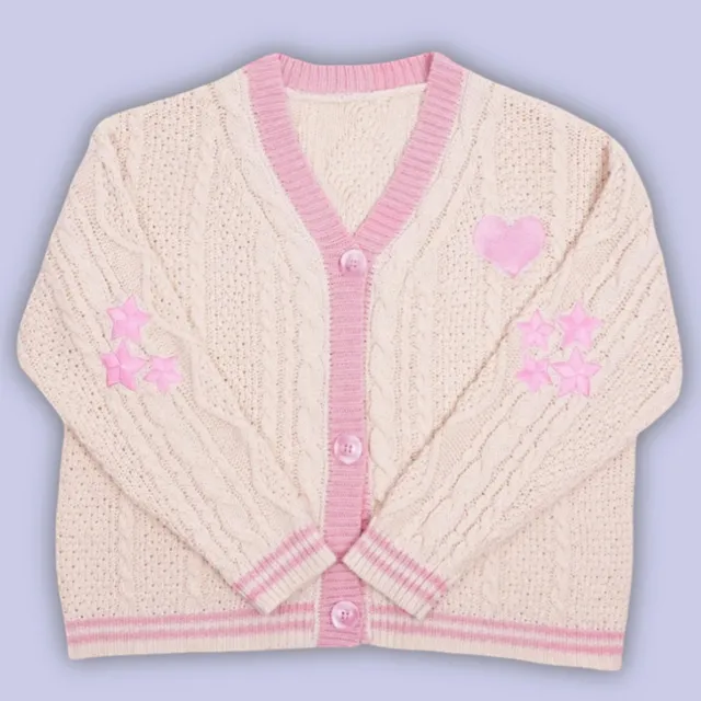 Women's V neck Single Breasted XINGX Embroidered Sweater Cardigan Apricot Pink - Shop at LoveMi