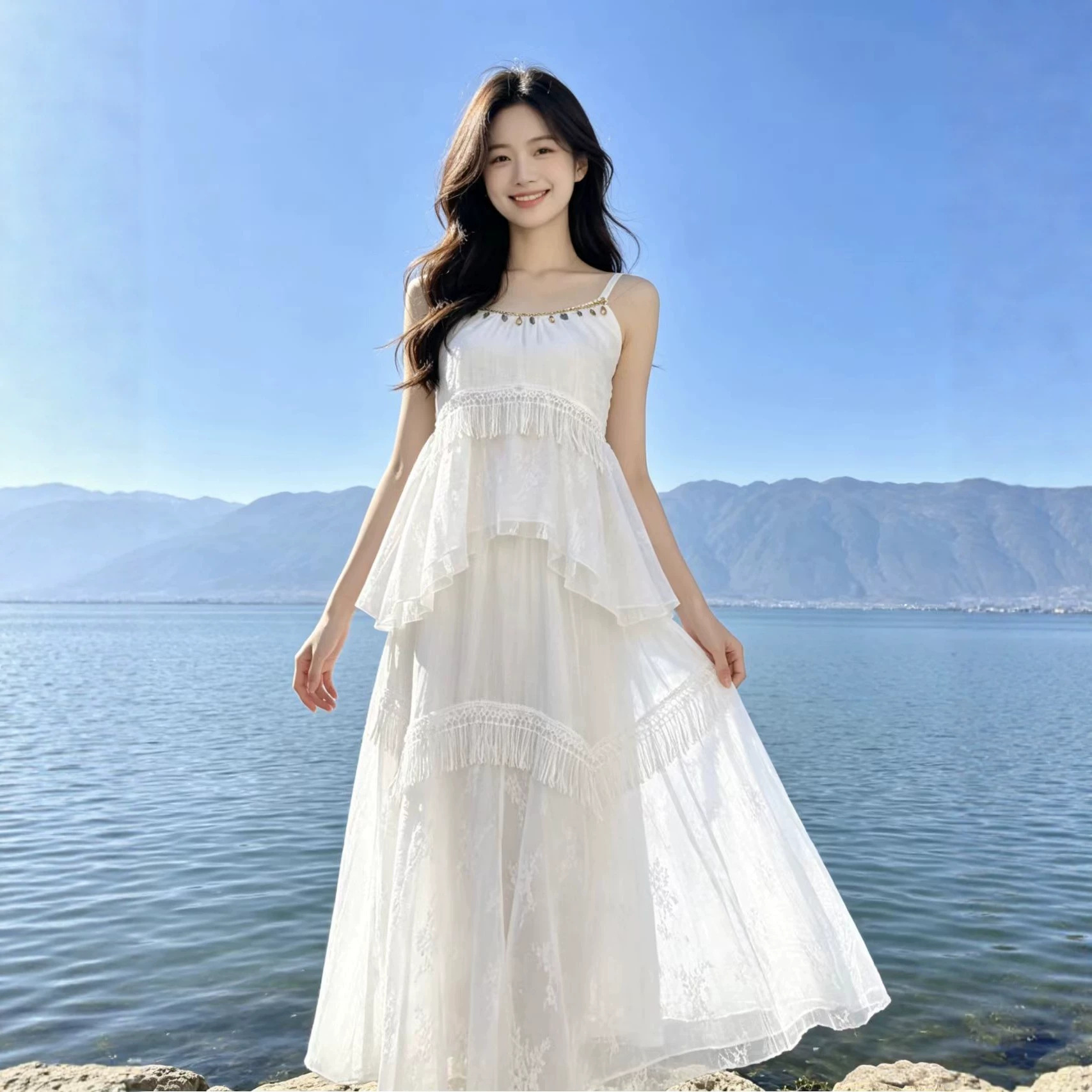 Women's Lace-Panel Suspender Skirt Two-Piece Set