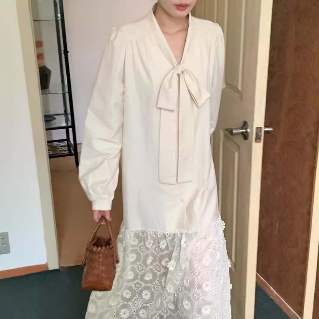 Gentle Elegant Tied Bow Stitching Crocheted Skirt