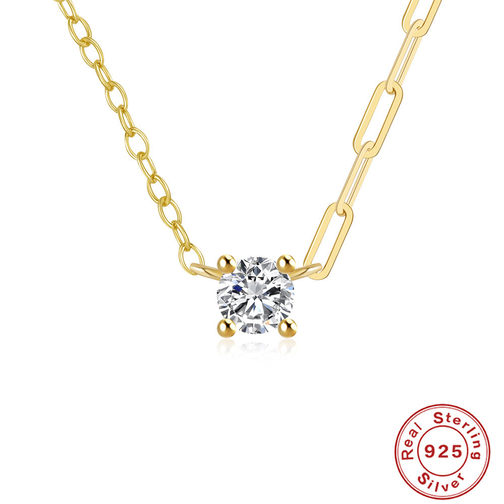 Sterling Silver Simple All-match Four-claw Diamond Irregular Necklace