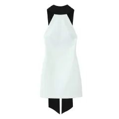 Slim-fitting Patchwork Short Halter Dress - White - View 1