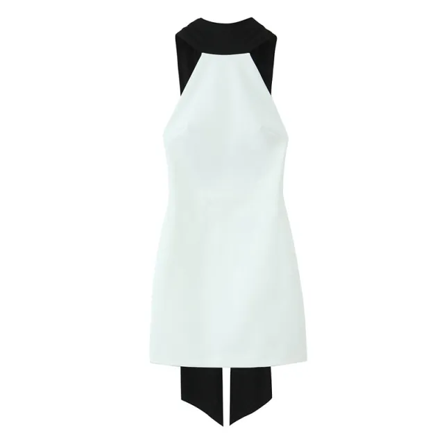 Slim fitting Patchwork Short Halter Dress White - Shop at LoveMi