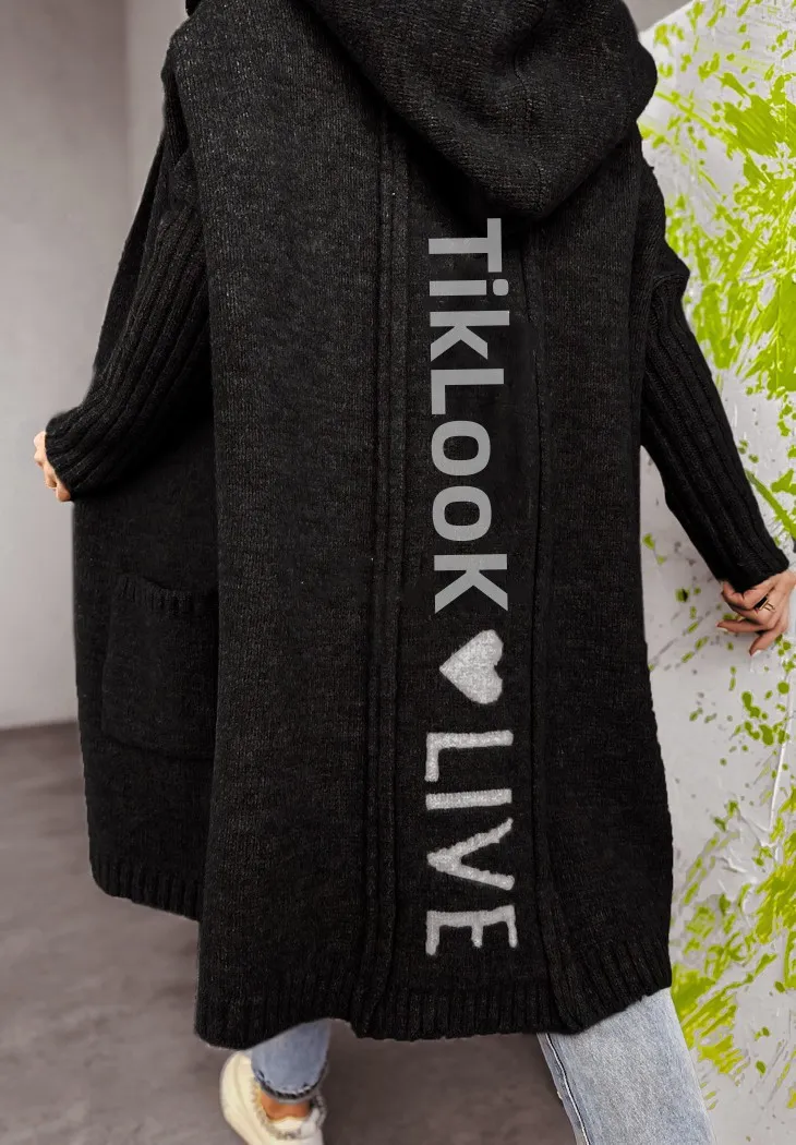Women's Autumn And Winter Knitted Sweater Cardigan - Black