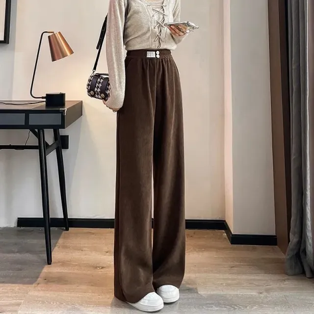 Thick Lambskin Women's Wide leg Pants Autumn And Winter Loose Brown Integrated - Shop at LoveMi