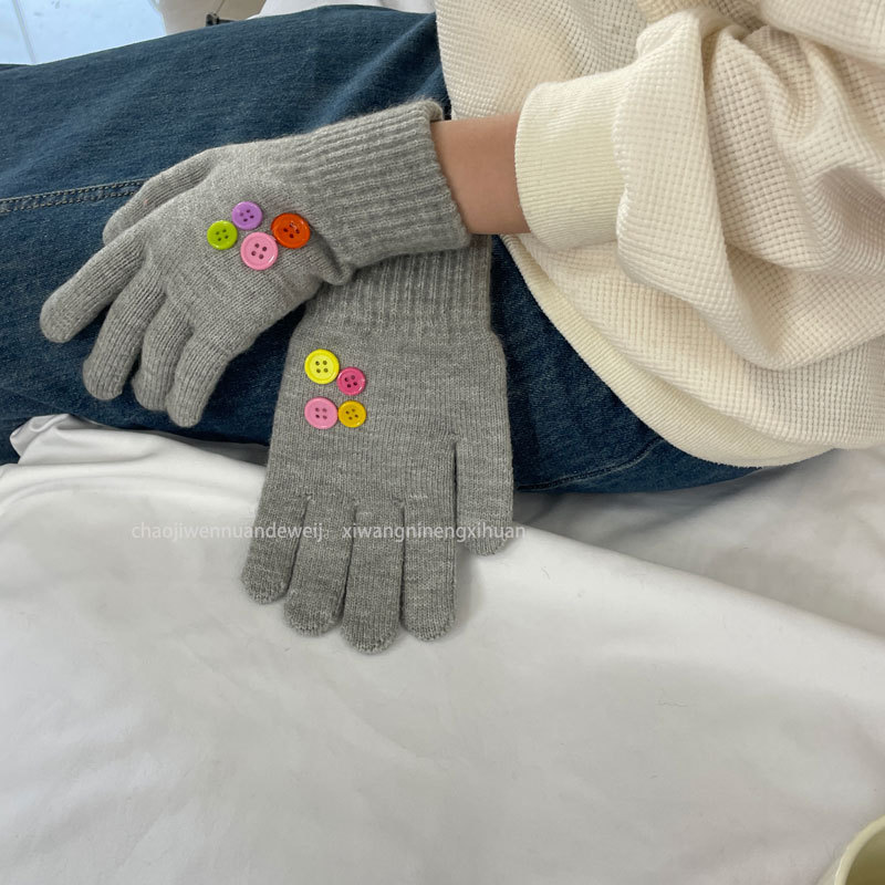 Button Gloves Gray