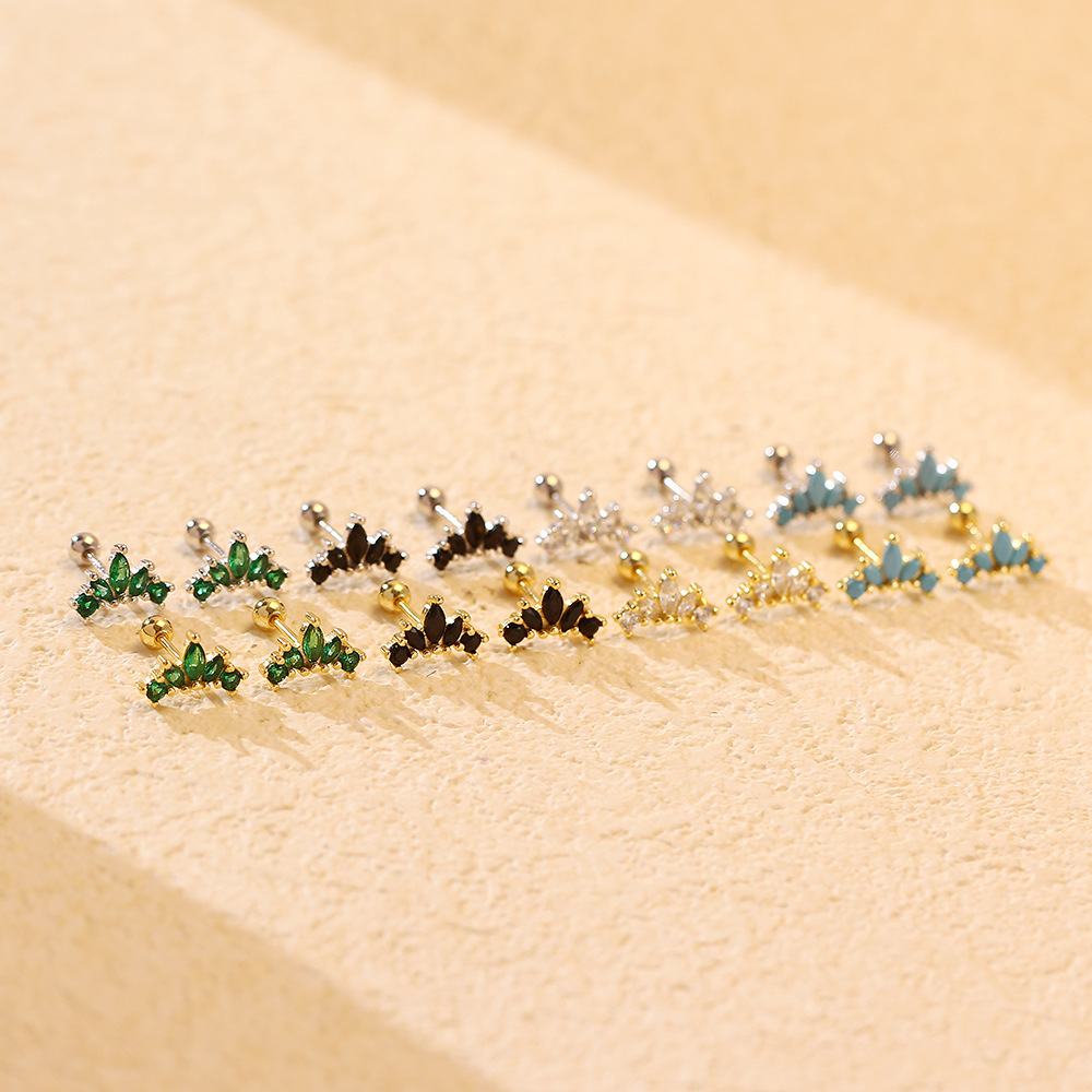Diamond Inlaid Crown Nut Ear Studs