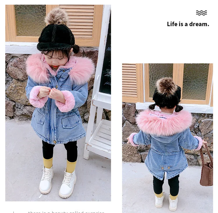 Title 17, Girls denim plus velvet jacket autumn and wint...