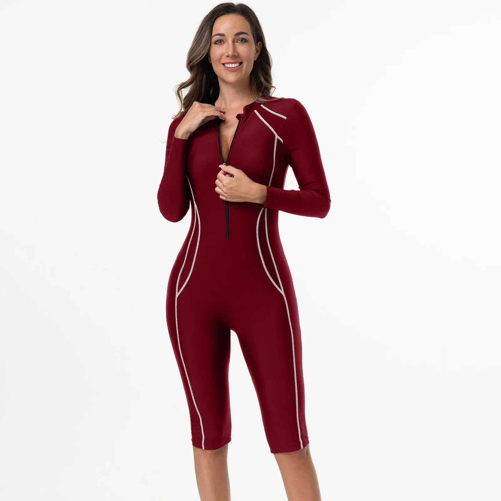 One-piece Long-sleeve Boxer-cut Capri-length Wetsuit Swimsuit