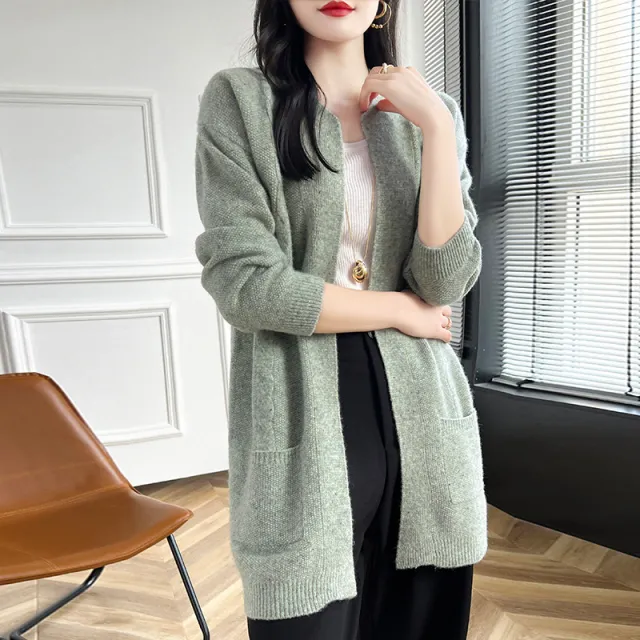 Round Neck Wool Cardigan Coat For Women Idea Olive Green - Shop at LoveMi