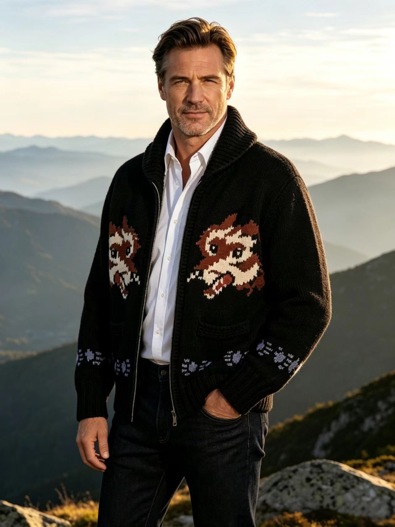 Fox-Pattern Jacquard Zip Cardigan, picture 8 of 8