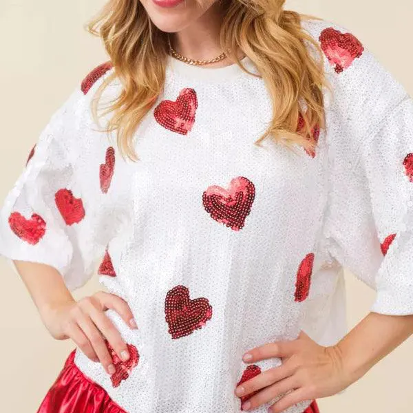 European And American Round Neck Sequins Shirt Christmas Heavy Industry Sequin Half Sleeve T shirt White - Shop at LoveMi