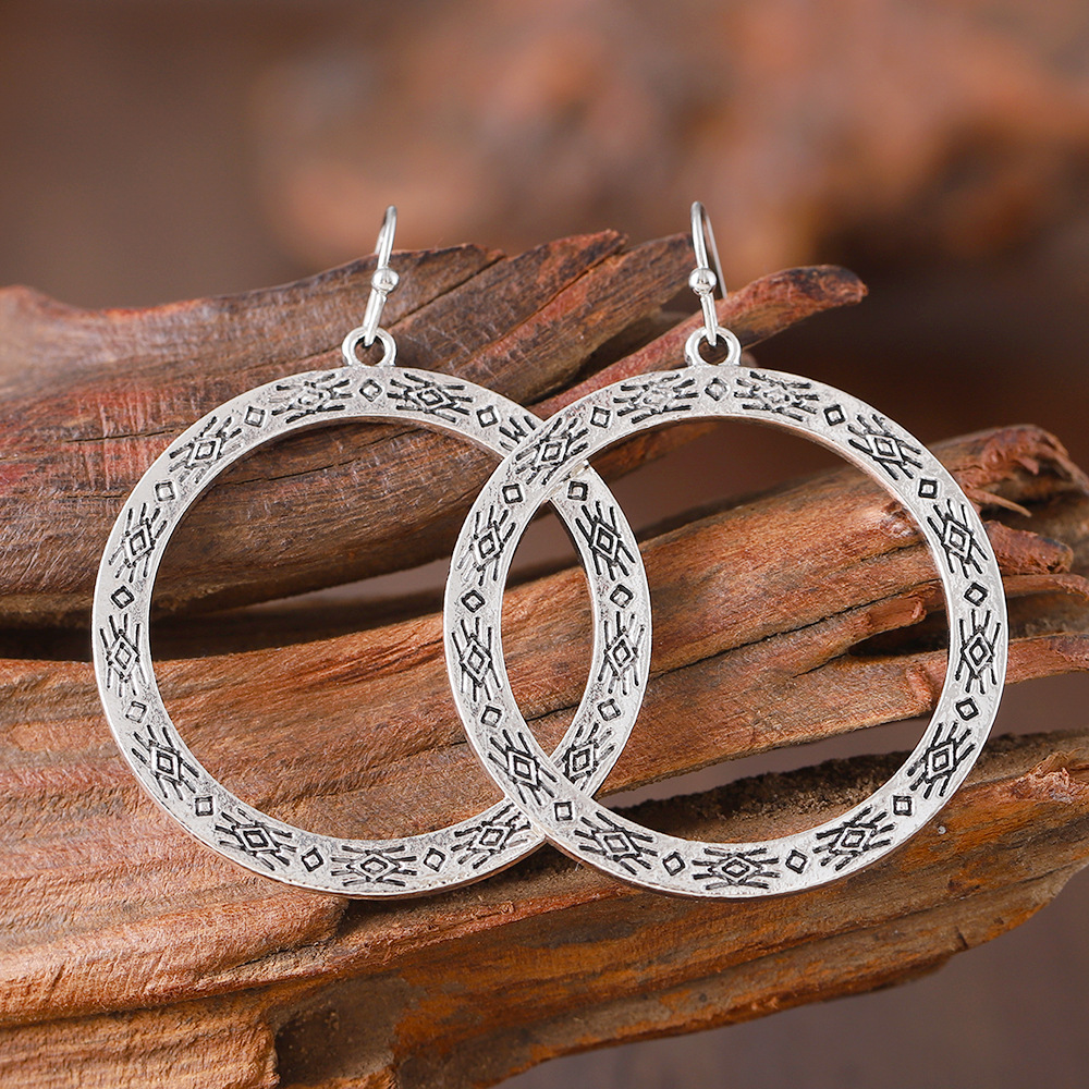 Vintage Round Hollow Rune Printed Earrings
