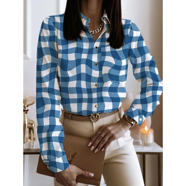 Spring And Autumn Long Sleeve Loose Printed Long Sleeve Lapel Mid length Shirt Style 10 M - Shop at LoveMi