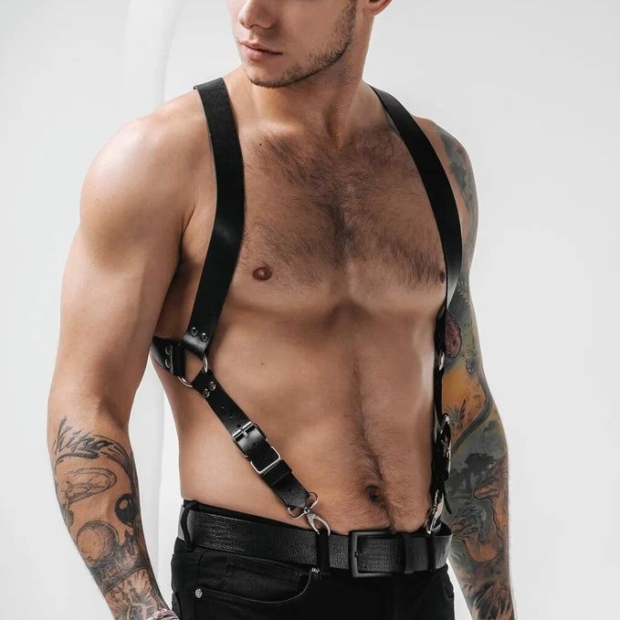 Men's Belt Body Restraint Shoulder Strap Binding Binding Dark Leather Belly Band Black - Shop at LoveMi
