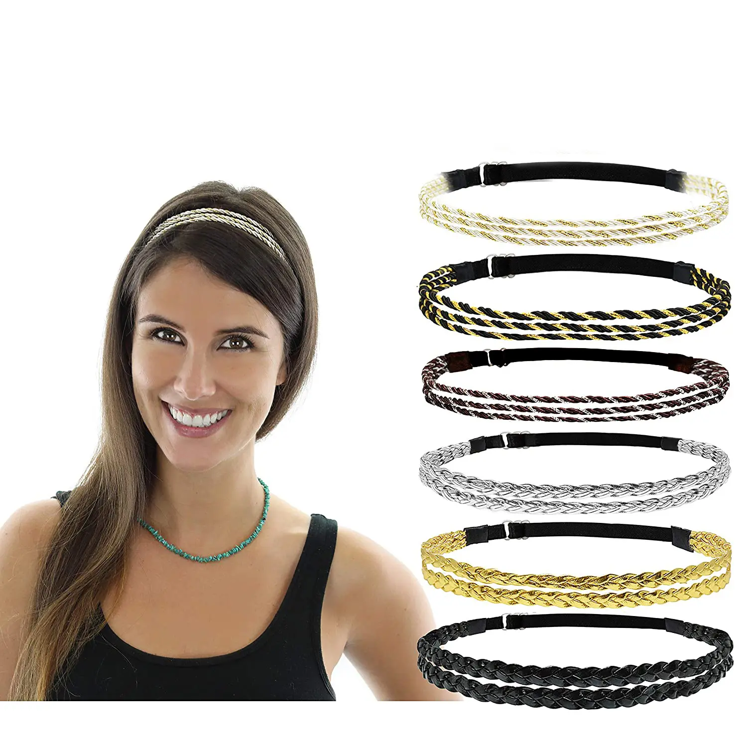 Adjustable Elastic Woven Headband Three Strands Twisted