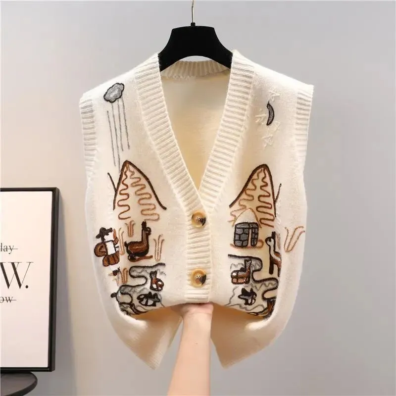New Loose Vest Outer Knitted Sweater For Women - Creamy White