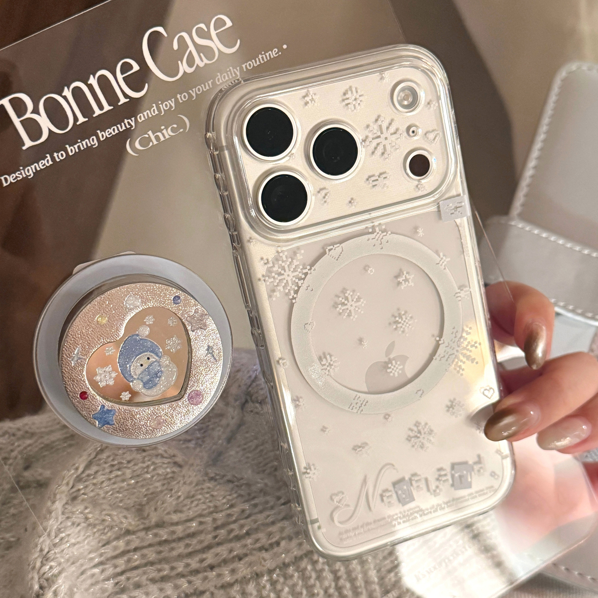 Glitter Snowman Magnetic Stand Phone Case Transparent