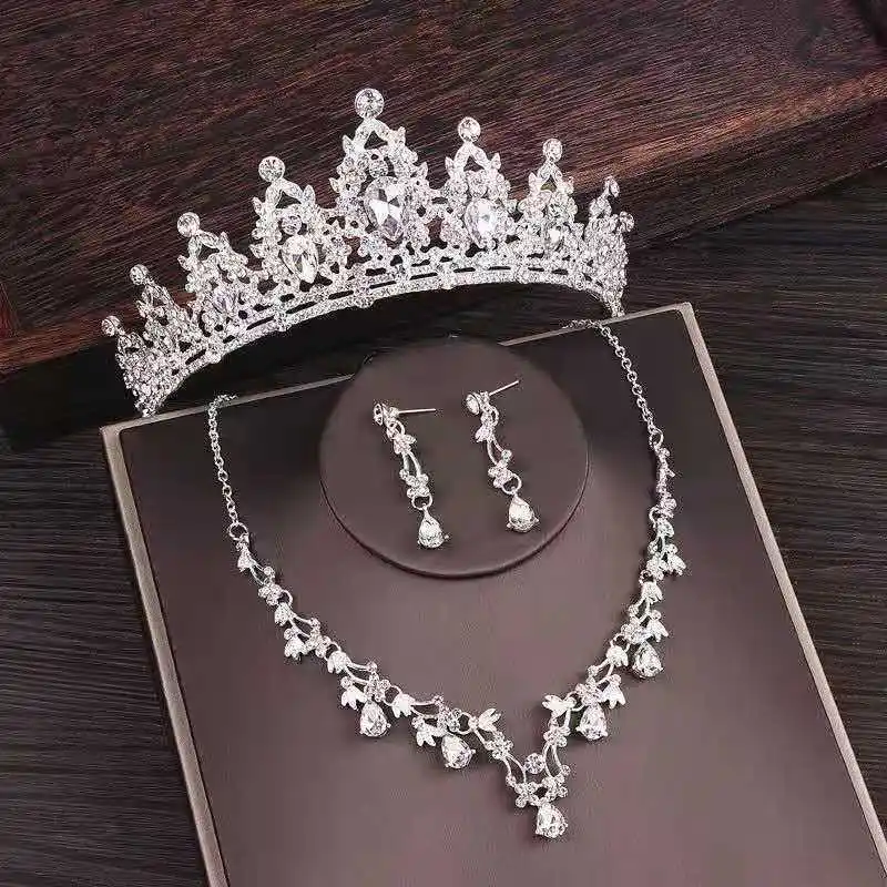 Bridal Rhinestone Crown Necklace Set Wedding