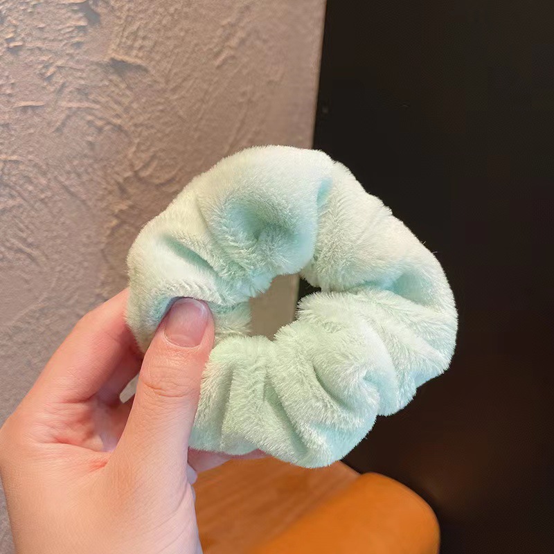 Plush Large Intestine Hair Ring Macaron Hair Band Cute Fluffy Hair Rope Light Green - Shop at LoveMi