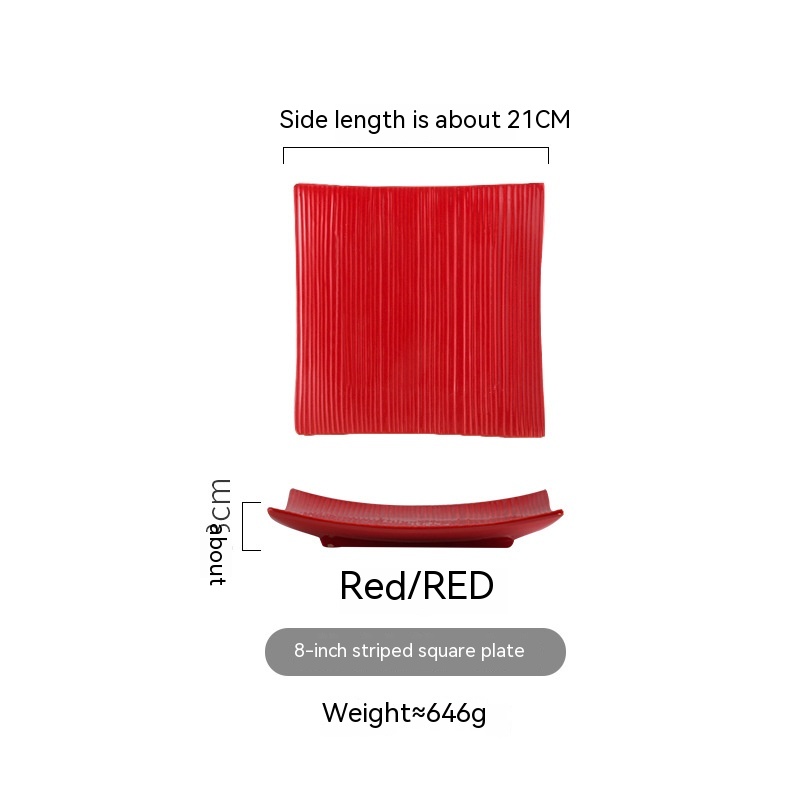 Striped Square Plate Red