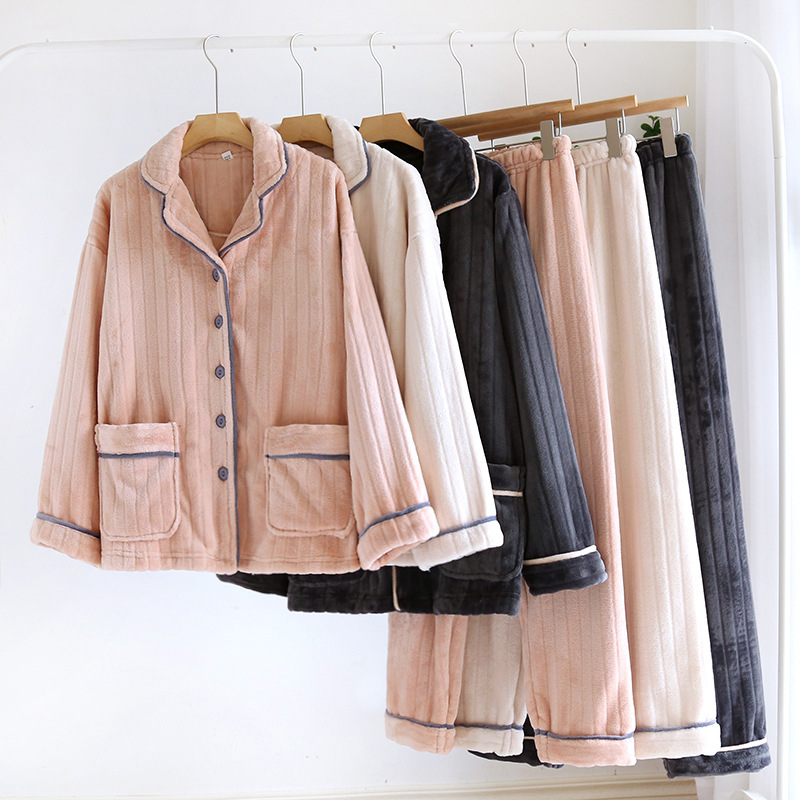 Coral Fleece Thickened, Lined Cozy Pajama Set For Couples