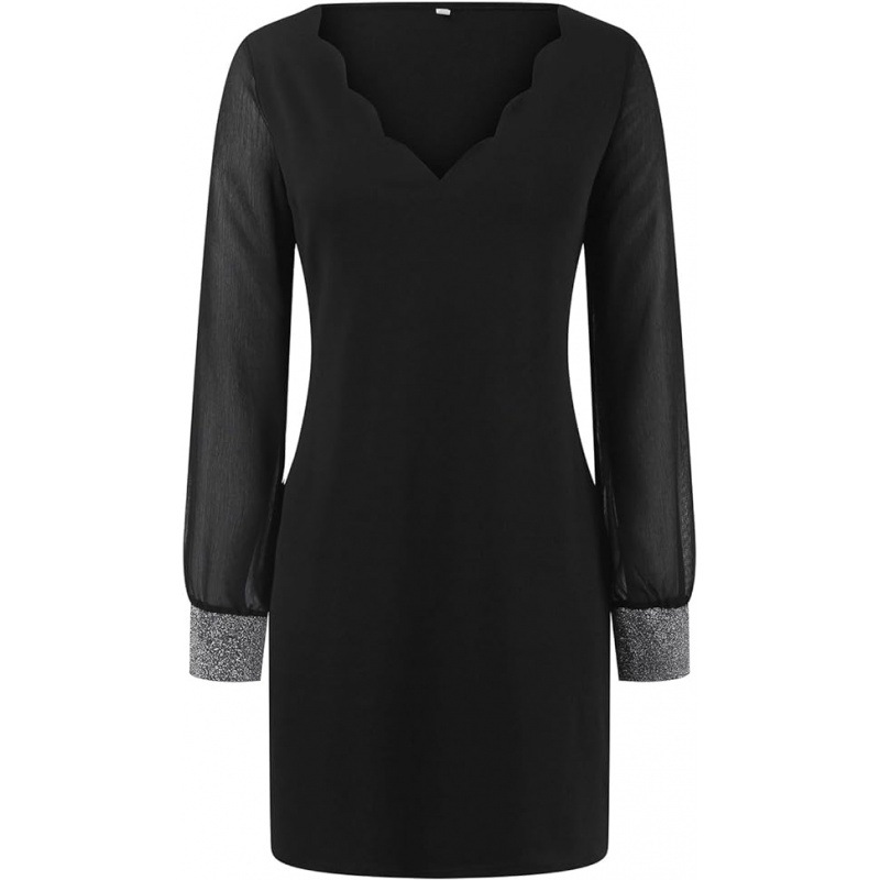 Mesh Stitching Sequined Sleeve Loose Dress