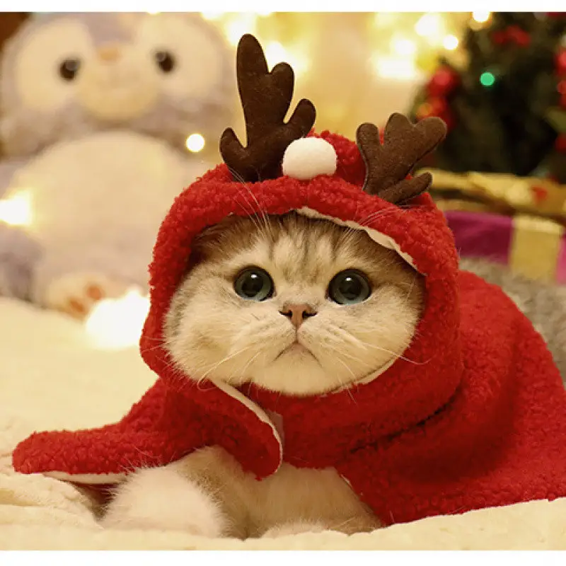 Pet Autumn And Winter Warm Antlers Hat Cloak