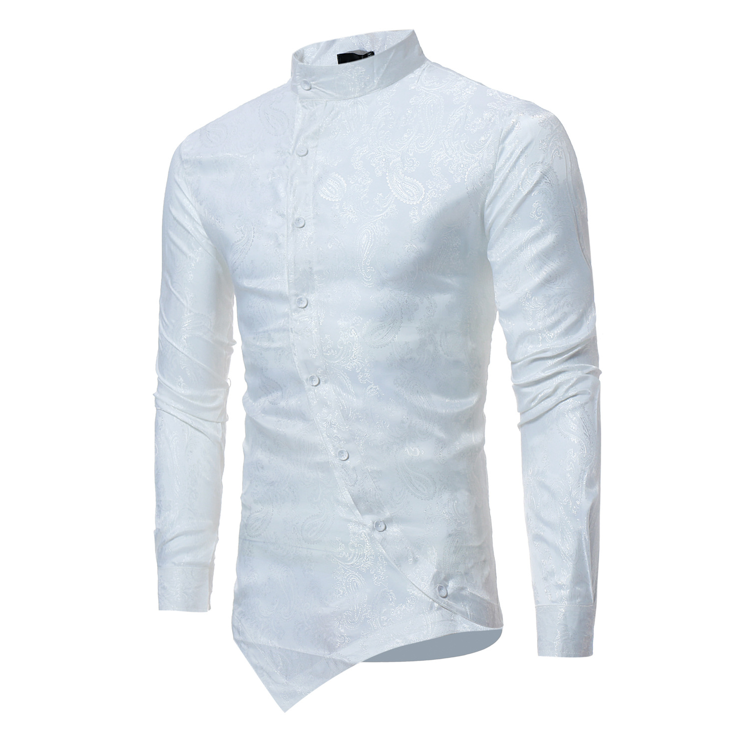 Casual Long-sleeve Shirt With An Irregular Hem And A Subtle Textured Pattern