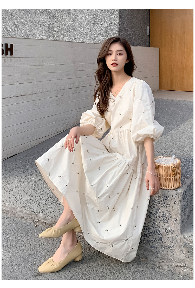 22781b7f 52ef 4e1a 8320 1fa3e59ca619 - Summer New Maternity Dress Embroidered Mid-Length High Waist Maternity Dress