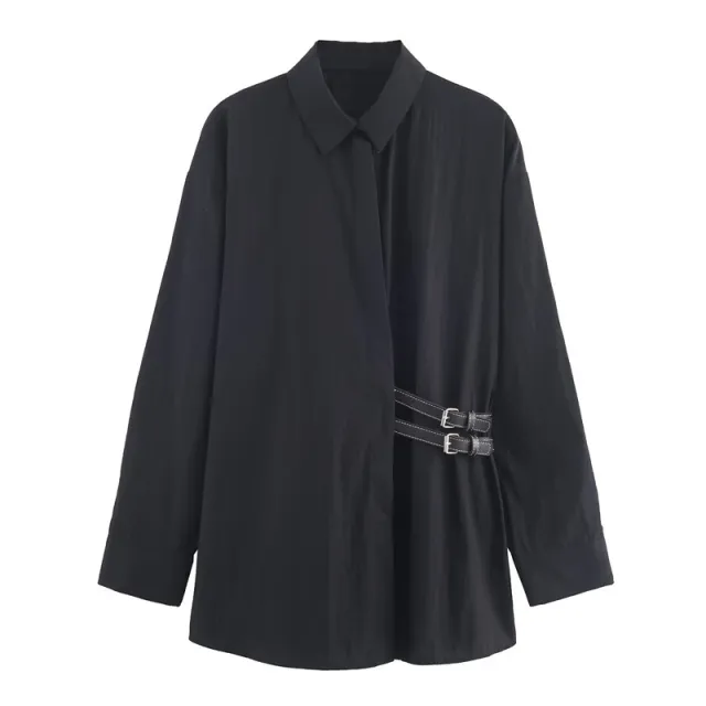 Temperament Women's Trip strap Poplin Shirt Black - Shop at LoveMi