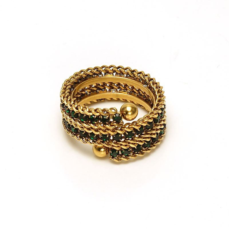 Stainless Steel 18K Full Diamond Multilayer Ring Inlaid Zirconium