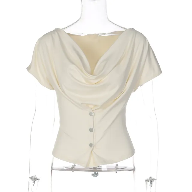 Womens Slimming Figure flattering Short sleeve T shirt Cropped Top Apricot - Shop at LoveMi