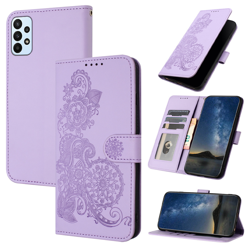 Datura Flowers Mobile Phone Leather Case Flip Card Embossing Protection