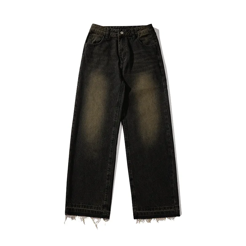 Yellow Mud Men's And Women's Loose American Retro Jeans - Black