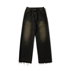 Yellow Mud Men's And Women's Loose American Retro Jeans - Black - View 1