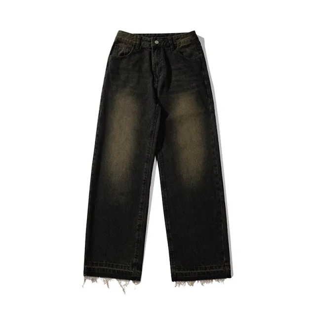 Yellow Mud Men's And Women's Loose American Retro Jeans Black - Shop at LoveMi