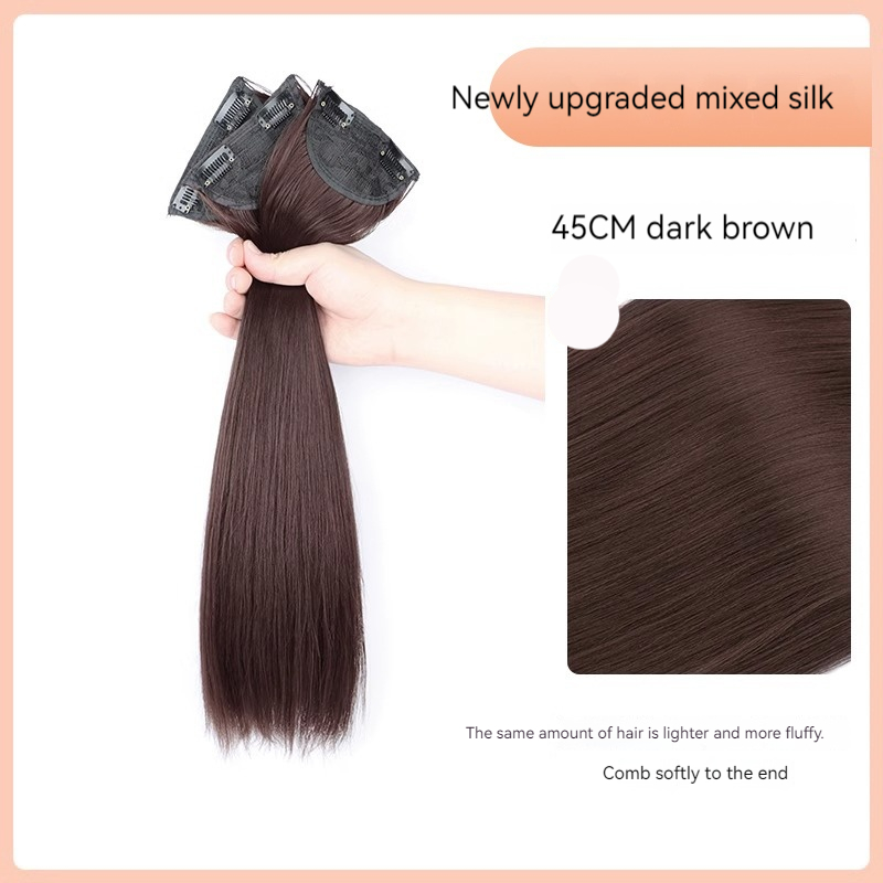 Three piece Extra Hair Volume Fluffy Hair Piece Invisible Seamless Hair Extension Dark Brown - Shop at LoveMi