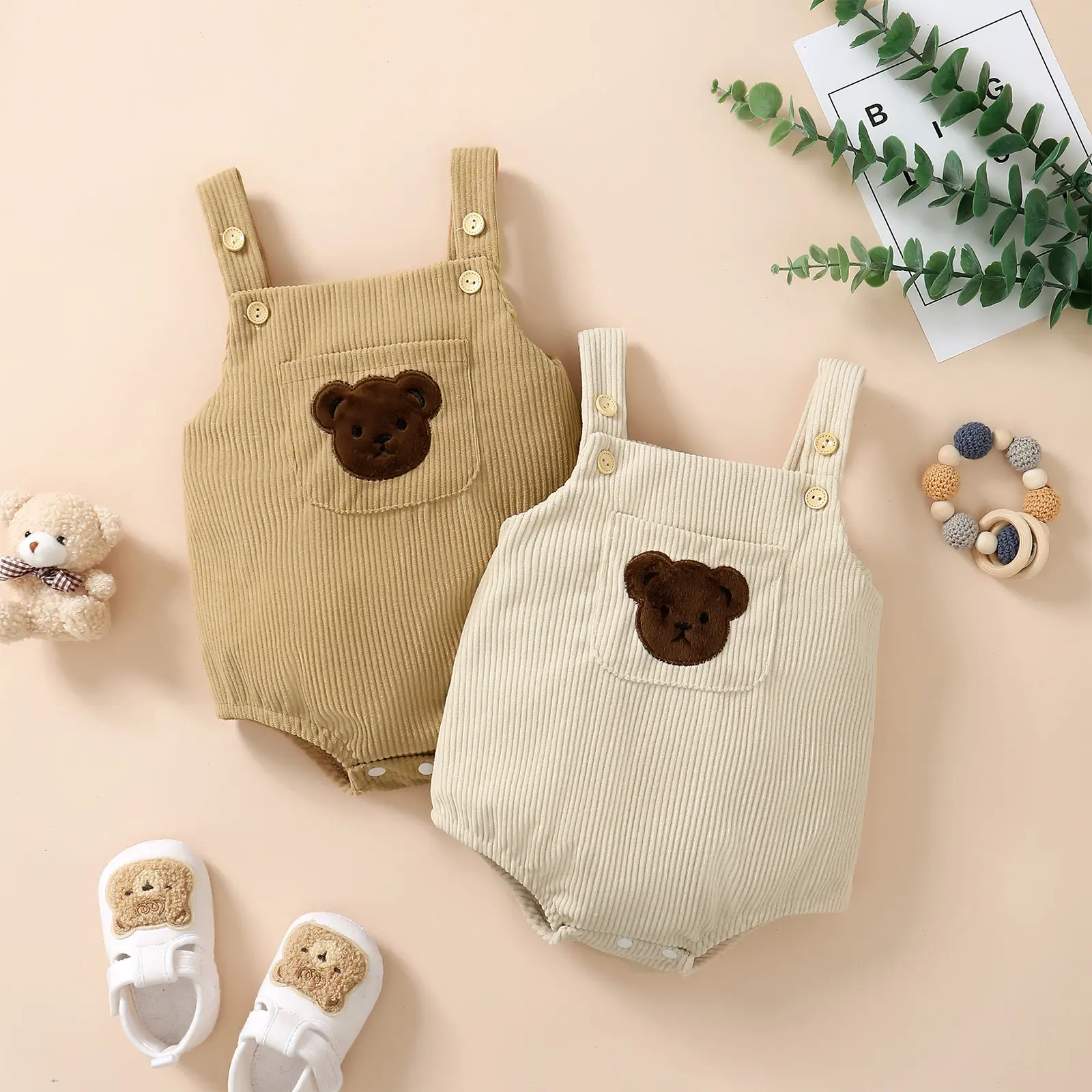 Infant Child Bear Embroidered Slip Top Apron