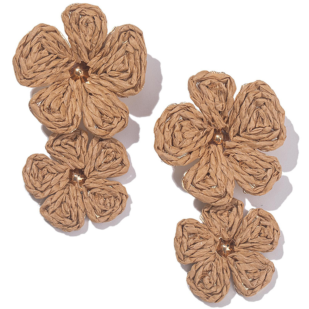 Multi-layer Flower Earrings Handmade Raffia