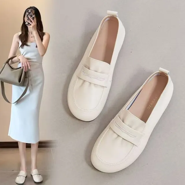 New Summer Comfortable Flat Bottom Slip on Loafers For Women Beige - Shop at LoveMi