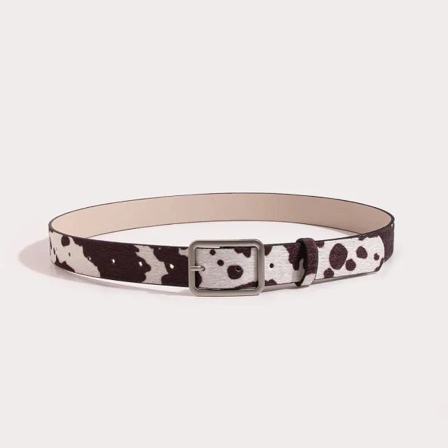 Black And White Cows Pattern Horsehair Lady Wig Fashion PU Belt Brown - Shop at LoveMi