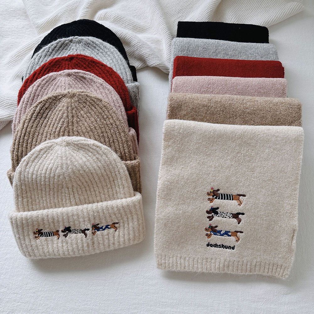 Dachshund Embroidered Wool Blend Scarf For Women