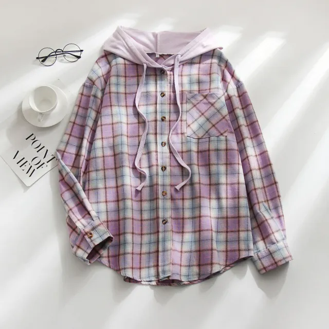 Hooded Breasted Casual Shirt Pullover Purple - Shop at LoveMi