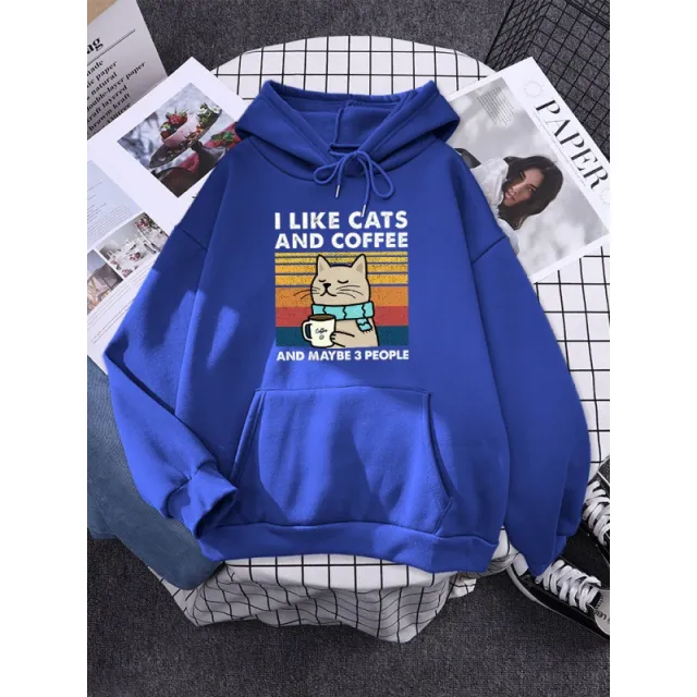 I Like Cats And Coffee Printed Women Hoody Blue - Shop at LoveMi