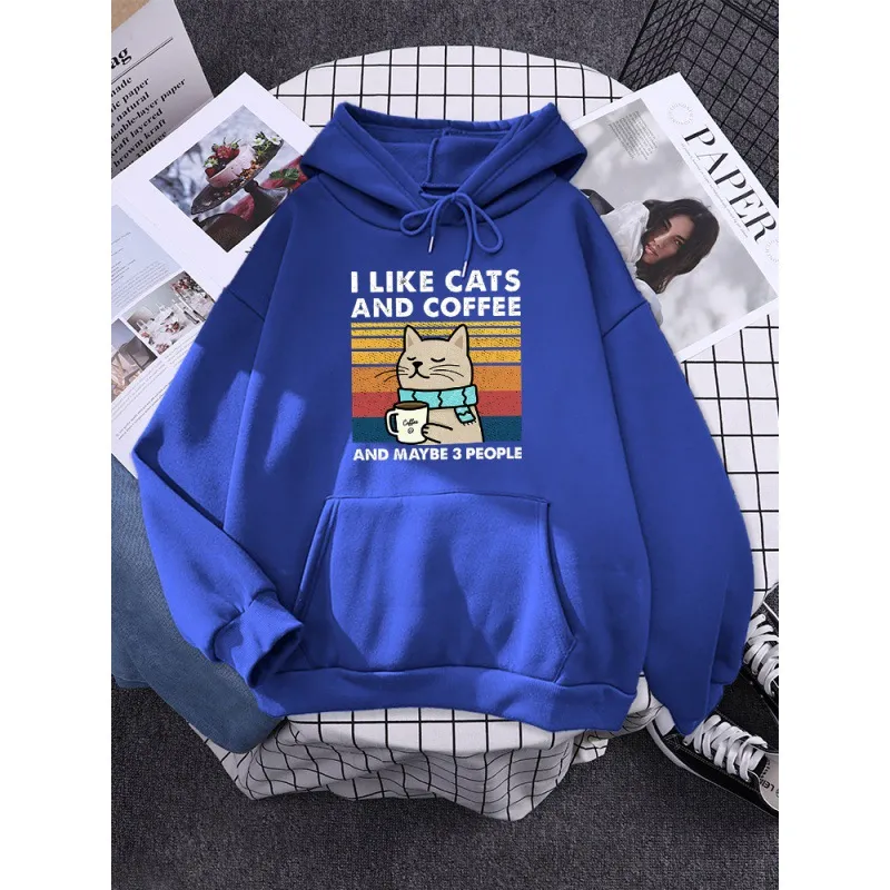 I Like Cats And Coffee Printed Women Hoody - Blue