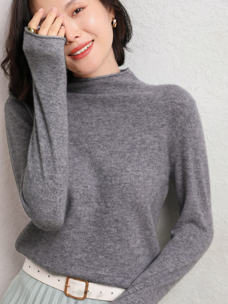 New Simple Half Collar Cashmere Sweater Loose Women's Sweater Dark Gray - Shop at LoveMi