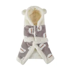 Pet Clothes Warm Thickened Flannel Hooded Shawl Pyjamas - Grey - View 1