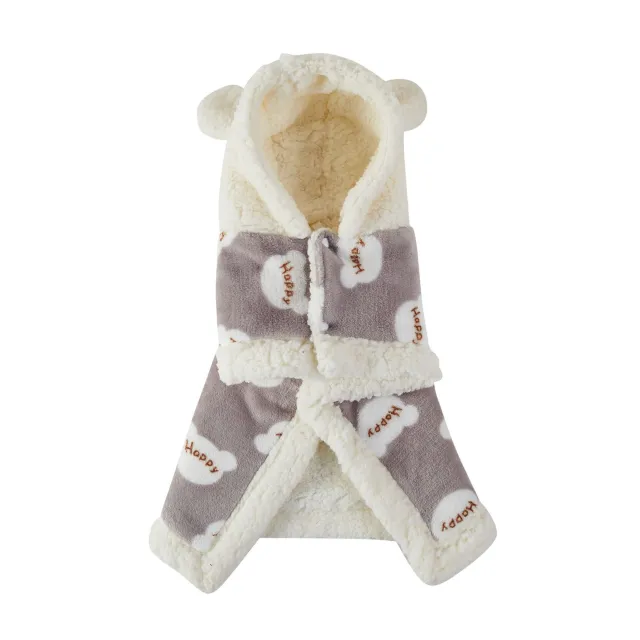 Pet Clothes Warm Thickened Flannel Hooded Shawl Pajamas Gray - Shop at LoveMi