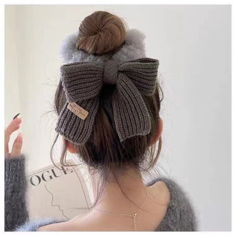 Title 8, New Autumn And Winter Wool Bow Plush Hair Ring